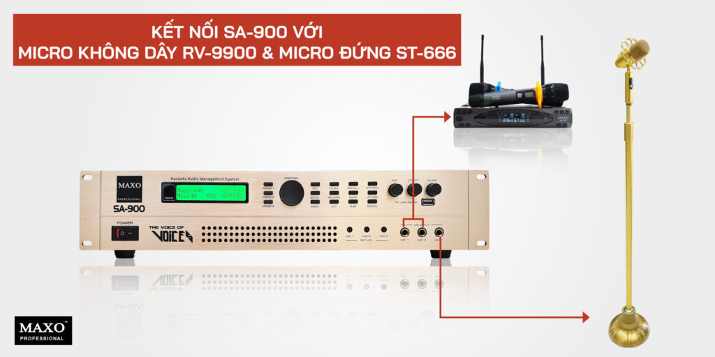 SA-900 KET NOI VOI MIC KO DAY VA MIC CAY 3